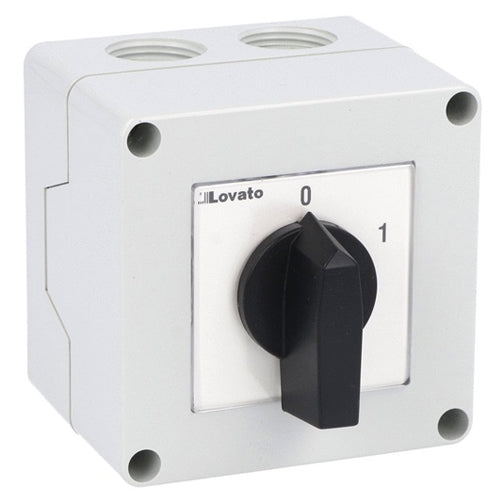 Lovato 7GN1292P, Enclosed Rotary Cam Switch 7GN Series, ON-OFF Switch, 4 Poles 16A in Plastic Enclosure 75X75mm with Black Handle