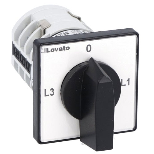 Lovato 7GN1298U, Rotary Cam Switch 7GN Series, Ammeter Switch 16A, For Front Mounting with Black, 0-L1-L2-L3 CT Reading, Front Plate 48x48mm