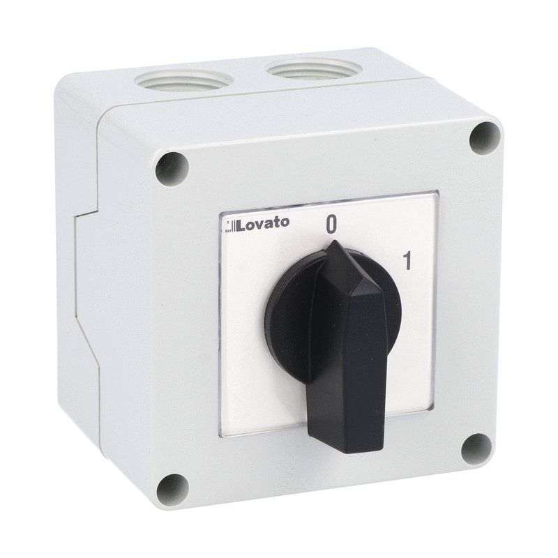 Lovato 7GN2003P, Enclosed Rotary Cam Switch 7GN Series, ON-OFF Spring Return Switch 3 Poles 20A, Plastic Enclosure 75X75mm with Black Handle