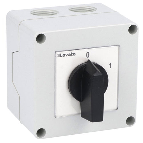 Lovato 7GN2010P, Enclosed Rotary Cam Switch 7GN Series, ON-OFF Switch 3 Poles 20A in Plastic Enclosure 75X75mm with Black Handle