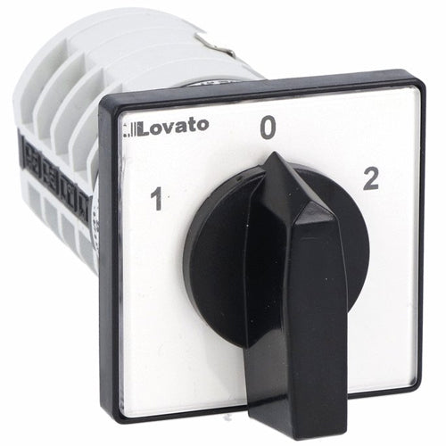 Lovato 7GN2013U, Rotary Cam Switch 7GN Series, Dahlander Motor Control Switch 1-0-2, 20A, For Front Mounting with Black Handle, Front Plate 48X48mm