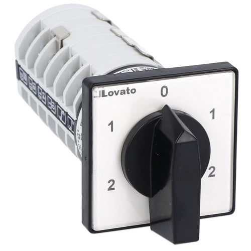 Lovato 7GN2020U, Rotary Cam Switch 7GN Series, Dahlander Motor 2-Speed Reversing Switch, 20A, For Front Mounting with Black Handle, Front Plate 48X48mm