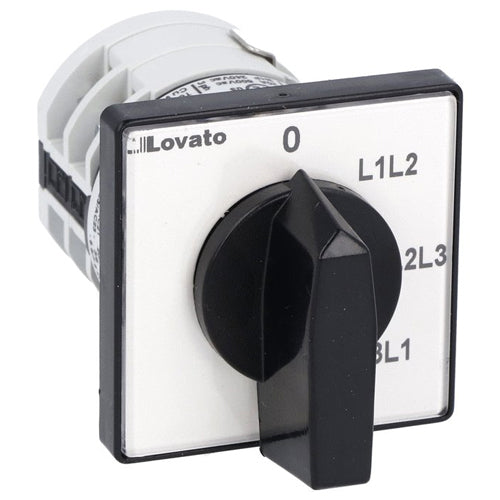 Lovato 7GN2067U, Rotary Cam Switch 7GN Series, Voltmeter Switch for Phase-Phase Voltages 20A, For Front Mounting with Black Handle, Front Plate 48X48mm