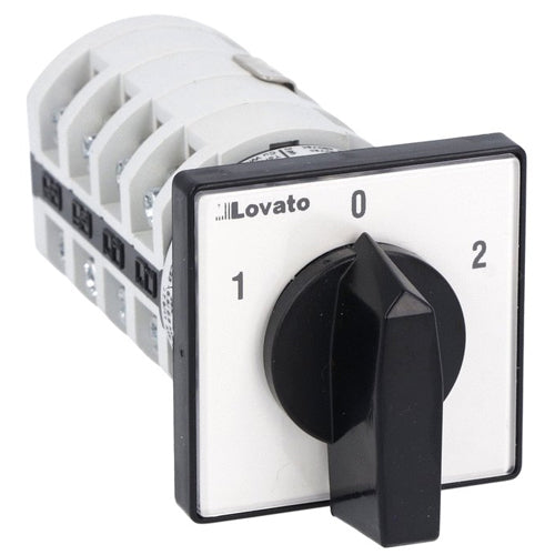 Lovato 7GN2513U, Rotary Cam Switch 7GN Series, Dahlander Motor Control Switch 1-0-2, 25A, For Front Mounting with Black Handle, Front Plate 48X48mm