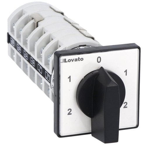 Lovato 7GN2520U, Rotary Cam Switch 7GN Series, Dahlander Motor 2-Speed Reversing Switch, 25A, For Front Mounting with Black Handle, Front Plate 48X48mm