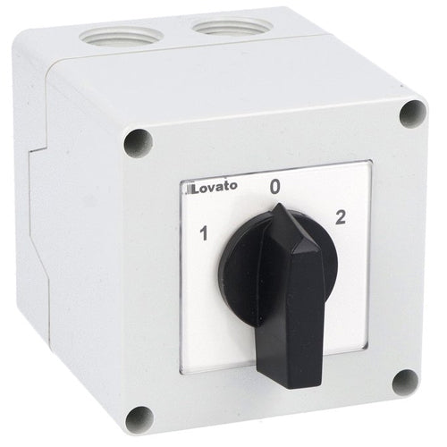 Lovato 7GN2553P, Enclosed Rotary Cam Switch 7GN Series, Changeover Switch 3 Poles 25A in Plastic Enclosure 75X75mm with Black Handle