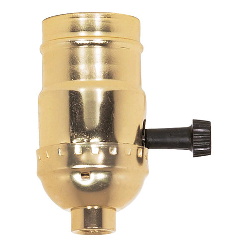 Satco 80-1002, 3-Way (2 Circuit) Turn Knob Socket With Removable Knob, 1/8 IPS Cap, 250W, 250V, Less Set Screw, Brite Gilt Finish, 50 Packs