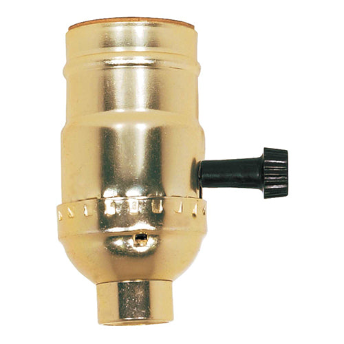 Satco 80-1004, 3-Way (2 Circuit) Turn Knob Socket With Removable Knob, 1/4 IPS Cap, 250W, 250V, Less Set Screw, Brite Gilt Finish, 50 Packs