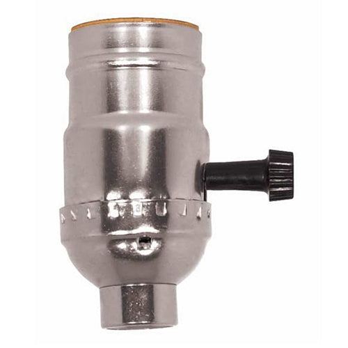 Satco 80-1005, 3-Way (2 Circuit) Turn Knob Socket With Removable Knob, 1/4 IPS Cap, 250W, 250V, Less Set Screw, Nickel Finish, 50 Packs
