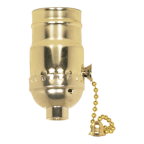 Satco 80-1006, On-Off Pull Chain Socket, 1/8 IPS Cap, 660W, 250V, Less Set Screw, Brite Gilt Finish, 50 Packs
