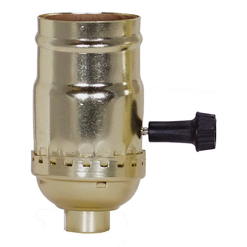 Satco 80-1008, 3 Terminal (2 Circuit) Turn Knob Socket With Removable Knobs, 1/8 IPS Cap, 250W, 250V, Less Set Screw, Brite Gilt Finish, 50 Packs
