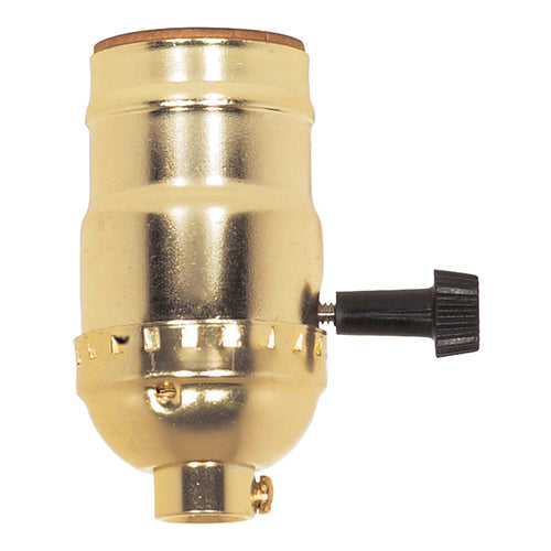 Satco 80-1016, Hi-Low Turn Knob Socket For Standard A Type Household Bulb, 1/8 IPS Cap, 250W, 250V, With Set Screw, Brite Gilt Finish