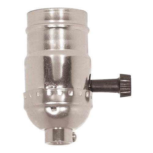 Satco 80-1017, Hi-Low Turn Knob Socket For Standard A Type Household Bulb, 1/8 IPS Cap, 250W, 250V, With Set Screw, Nickel Finish