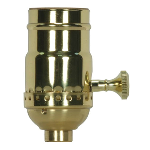 Satco 80-1024, 3-Way (2 Circuit) Turn Knob Socket with Removable Knob, 1/8 IPS Cap, 250W, 250V, Less Set Screw, Polished Brass Finish