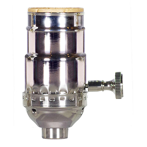 Satco 80-1025, 3-Way (2 Circuit) Turn Knob Socket with Removable Knob, 1/8 IPS Cap, 250W, 250V, Less Set Screw, Polished Nickel Finish