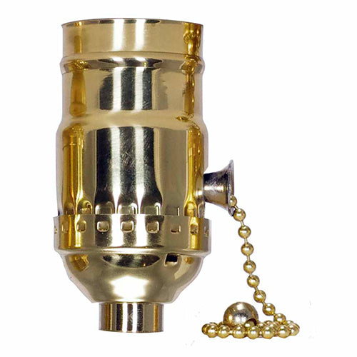 Satco 80-1026, On-Off Pull Chain Socket, 1/8 IPS Cap, 660W, 250V, Less Set Screw, Polished Brass Finish