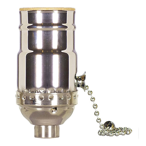 Satco 80-1027, On-Off Pull Chain Socket, 1/8 IPS Cap, 660W, 250V, Less Set Screw, Polished Nickel Finish