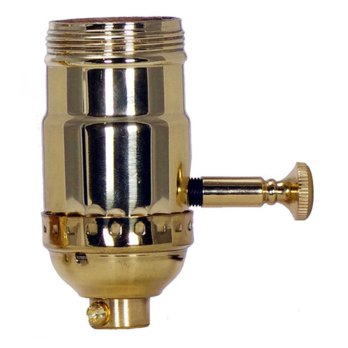 Satco 80-1030, On-Off Turn Knob Socket with Removable Knob, 1/8 IPS Cap, 250W, 250V, Less Set Screw, Polished Brass Finish