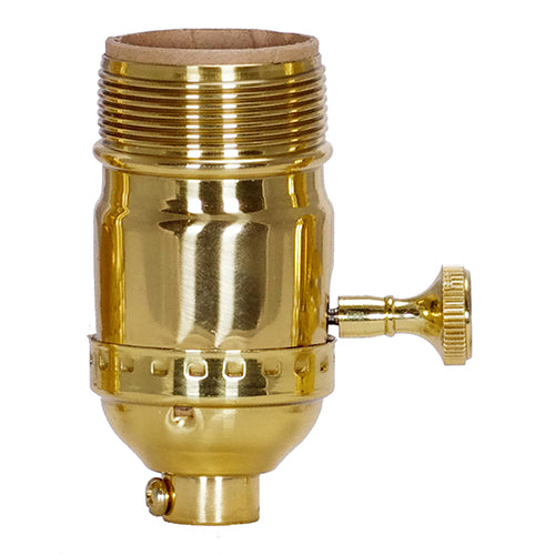 Satco 80-1034, 3 Way (2 Circuit) Turn Knob Socket w/Removable Knob, 1/8 IPS Cap, 250W, 250V, With Set Screw, Polished Brass Finish, Uno Thread
