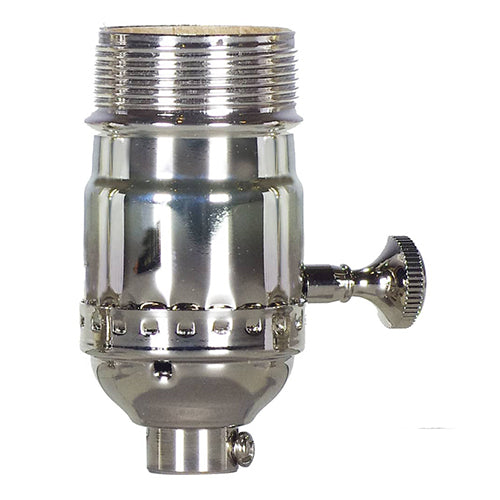 Satco 80-1035, 3 Way (2 Circuit) Turn Knob Socket w/Removable Knob, 1/8 IPS Cap, 250W, 250V, With Set Screw, Polished Nickel Finish, Uno Thread