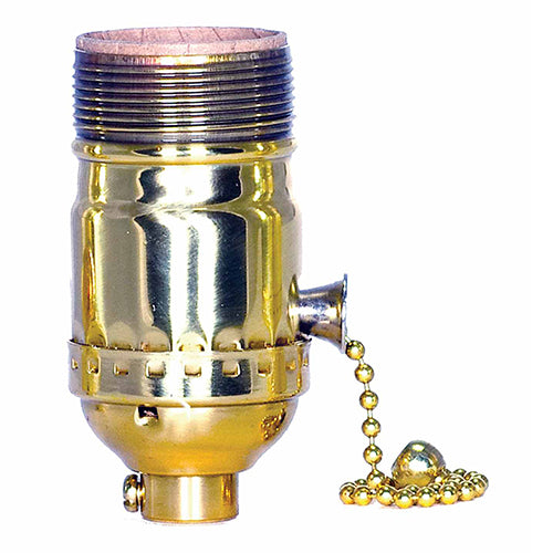 Satco 80-1036, On-Off Pull Chain Socket, 1/8 IPS Cap, 660W, 250V, With Set Screw, Polished Brass Finish, Uno Thread