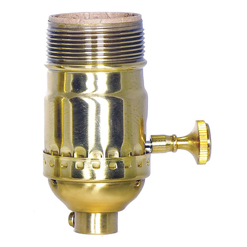 Satco 80-1040, On-Off Turn Knob Socket with Removable Knob, 1/8 IPS Cap, 250W, 250V, With Set Screw, Polished Brass Finish, Uno Thread