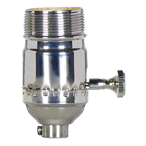 Satco 80-1041, On-Off Turn Knob Socket with Removable Knob, 1/8 IPS Cap, 250W, 250V, With Set Screw, Polished Nickel Finish, Uno Thread