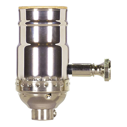 Satco 80-1043, Full Range Turn Knob Dimmer Socket, 1/8 IPS Cap, 150W, 120V, With Set Screw, Polished Nickel Finish