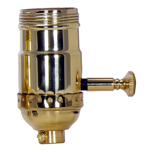 Satco 80-1044, Full Range Turn Knob Dimmer Socket, 1/8 IPS Cap, 150W, 120V, With Set Screw, Polished Brass Finish, Uno Thread