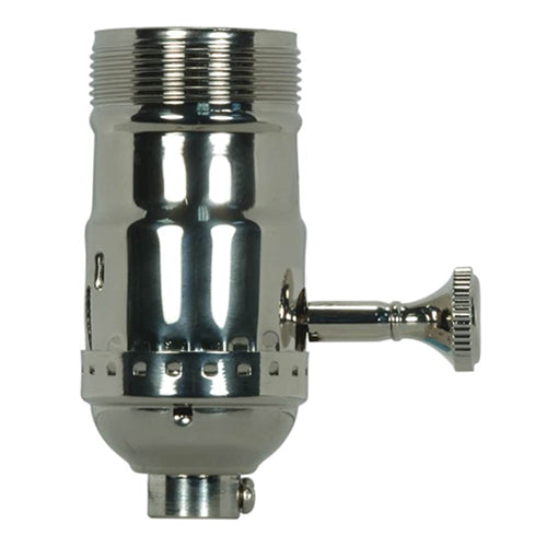 Satco 80-1045, Full Range Turn Knob Dimmer Socket, 1/8 IPS Cap, 150W, 120V, With Set Screw, Polished Nickel Finish, Uno Thread