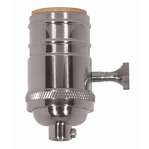 Satco 80-1047, 3 Way (2 Circuit) Turn Knob Socket w/Matching Finish Removable Knob, 1/8 IPS Cap, 250W, 250V, With Set Screw, Polished Nickel Finish