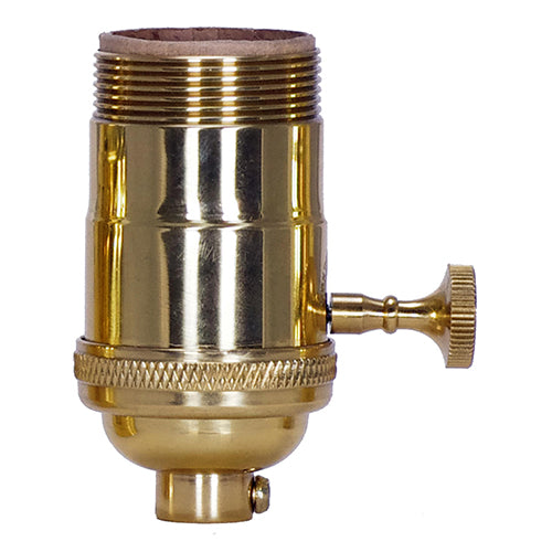 Satco 80-1048, 3 Way (2 Circuit) Turn Knob Socket w/Matching Finish Removable Knob, 1/8 IPS Cap, 250W, 250V, With Set Screw, Polished Brass Finish, Uno Thread