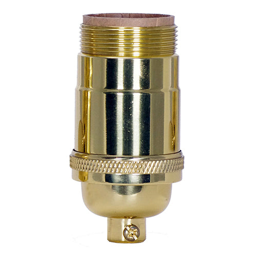 Satco 80-1050, 3 Way (2 Circuit) Turn Knob Socket w/Matching Finish Removable Knob, 1/4 IPS Cap, 250W, 250V, With Set Screw, Polished Brass Finish