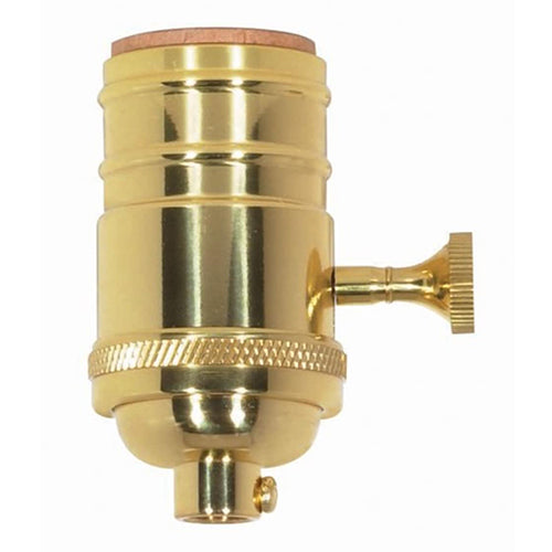 Satco 80-1058, On-Off Turn Knob Socket w/Matching Finish Removable Knob, 1/8 IPS Cap, 250W, 250V, Polished Brass Finish