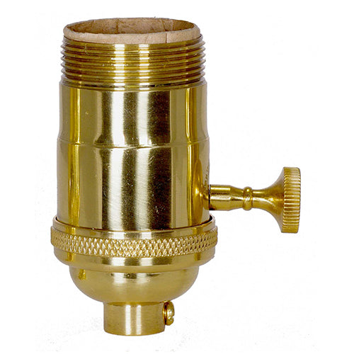 Satco 80-1060, On-Off Turn Knob Socket w/Matching Finish Removable Knob, 1/8 IPS Cap, 250W, 250V, Polished Brass Finish