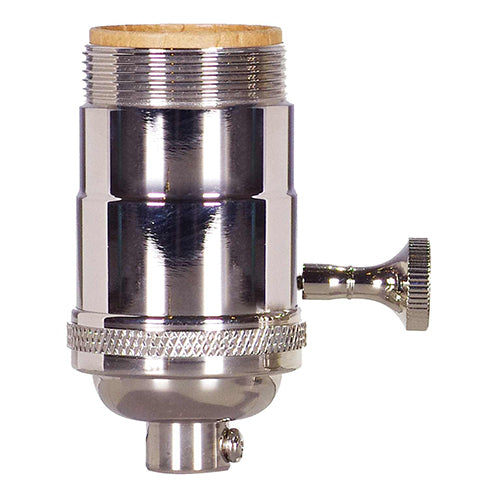 Satco 80-1061, On-Off Turn Knob Socket w/Matching Finish Removable Knob, 1/8 IPS Cap, 250W, 250V, Polished Nickel Finish