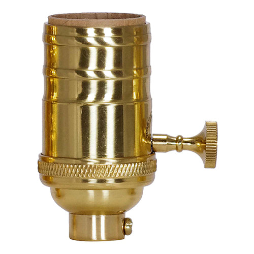 Satco 80-1062, On-Off Turn Knob Socket w/Matching Finish Removable Knob, 1/4 IPS Cap, 250W, 250V, Polished Brass Finish