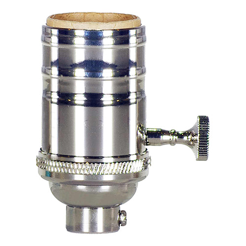 Satco 80-1063, On-Off Turn Knob Socket w/Matching Finish Removable Knob, 1/4 IPS Cap, 250W, 250V, Polished Nickel Finish