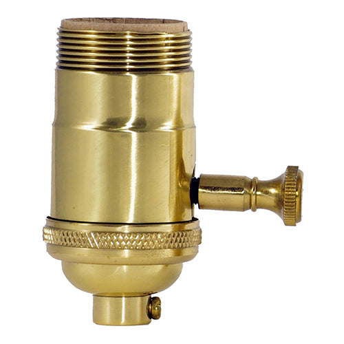 Satco 80-1066, Full Range Turn Knob Dimmer Socket w/Uno Thread, 1/8 IPS Cap, 150W, 120V, Polished Brass Finish