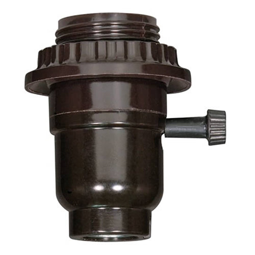 Satco 80-1070, On-Off Turn Knob With Full Uno Thread And Ring, 1/8 IP Cap With Metal Bushing, 250W, 250V, Less Set Screw, Black Finish