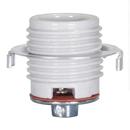 Satco 80-1075, Keyless Threaded Porcelain Socket With Cap And Ring, 1/4 IPS Cap, 660W, 250V, CSSNP Screw Shell, Glazed Finish