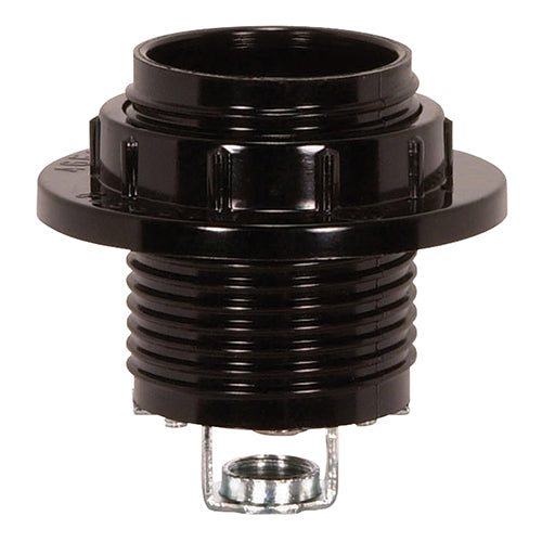 Satco 80-1077, Threaded Socket With Ring, 1/8 IP Hickey, 660W, 250V, CSSNP Screw Shell, Black Finish
