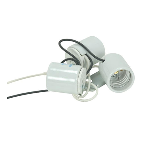 Satco 80-1082, 3-Light Porcelain Socket With 1/8 IP Slip Hole With Metal Strap, 660W, 250V, Aluminum Screw Shell, Glazed Finish