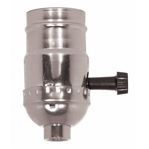 Satco 80-1098, 3-Way (2 Circuit) Turn Knob Socket With Removable Knob, 1/8 IPS Cap, 250W, 250V, With Set Screw, Nickel Finish, 50 Packs