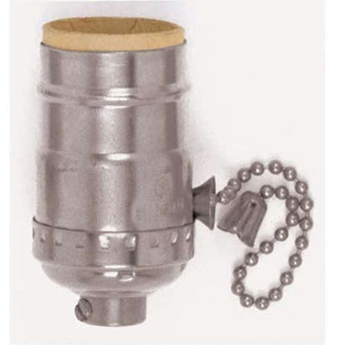 Satco 80-1099, On-Off Pull Chain Socket, 1/8 IPS Cap, 660W, 250V, With Set Screw, Nickel Finish, 50 Packs