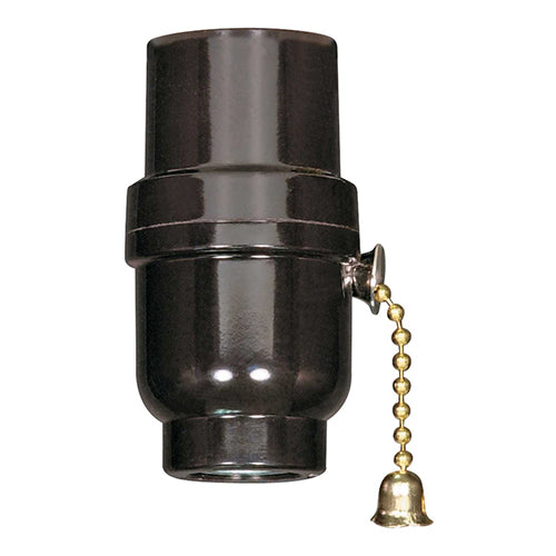 Satco 80-1108, On-Off Pull Chain Socket with Metal Bushing, 1/8 IPS Cap, 660W, 250V, Less Set Screw, Brass Finish, 50 Packs
