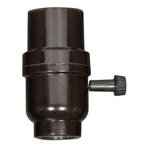 Satco 80-1112, On-Off Turn Knob Socket with Metal Bushing, 1/8 IPS Cap, 250W, 250V, Less Set Screw, Black Finish, 50 Packs
