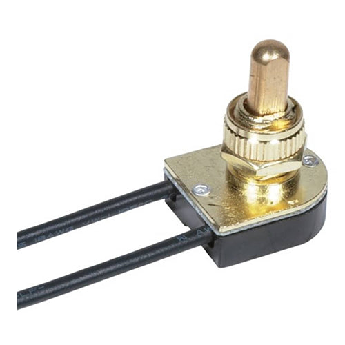 Satco 80-1124, On-Off Metal Push Switch, 3/8" Metal Bushing, Single Circuit, 3A-250V/6A-125V, Brass Finish