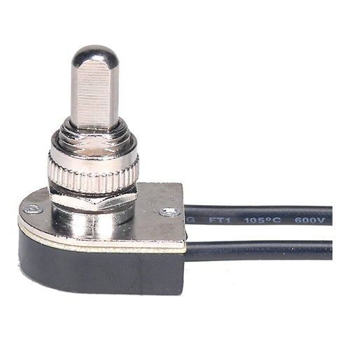 Satco 80-1125, On-Off Metal Push Switch, 3/8" Metal Bushing, Single Circuit, 3A-250V/6A-125V, Nickel Finish