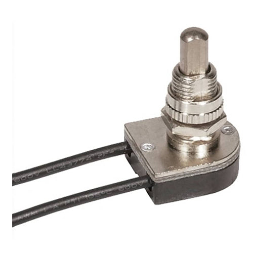 Satco 80-1127, On-Off Metal Push Switch, 5/8" Metal Bushing, Single Circuit, 3A-250V/6A-125V, Nickel Finish